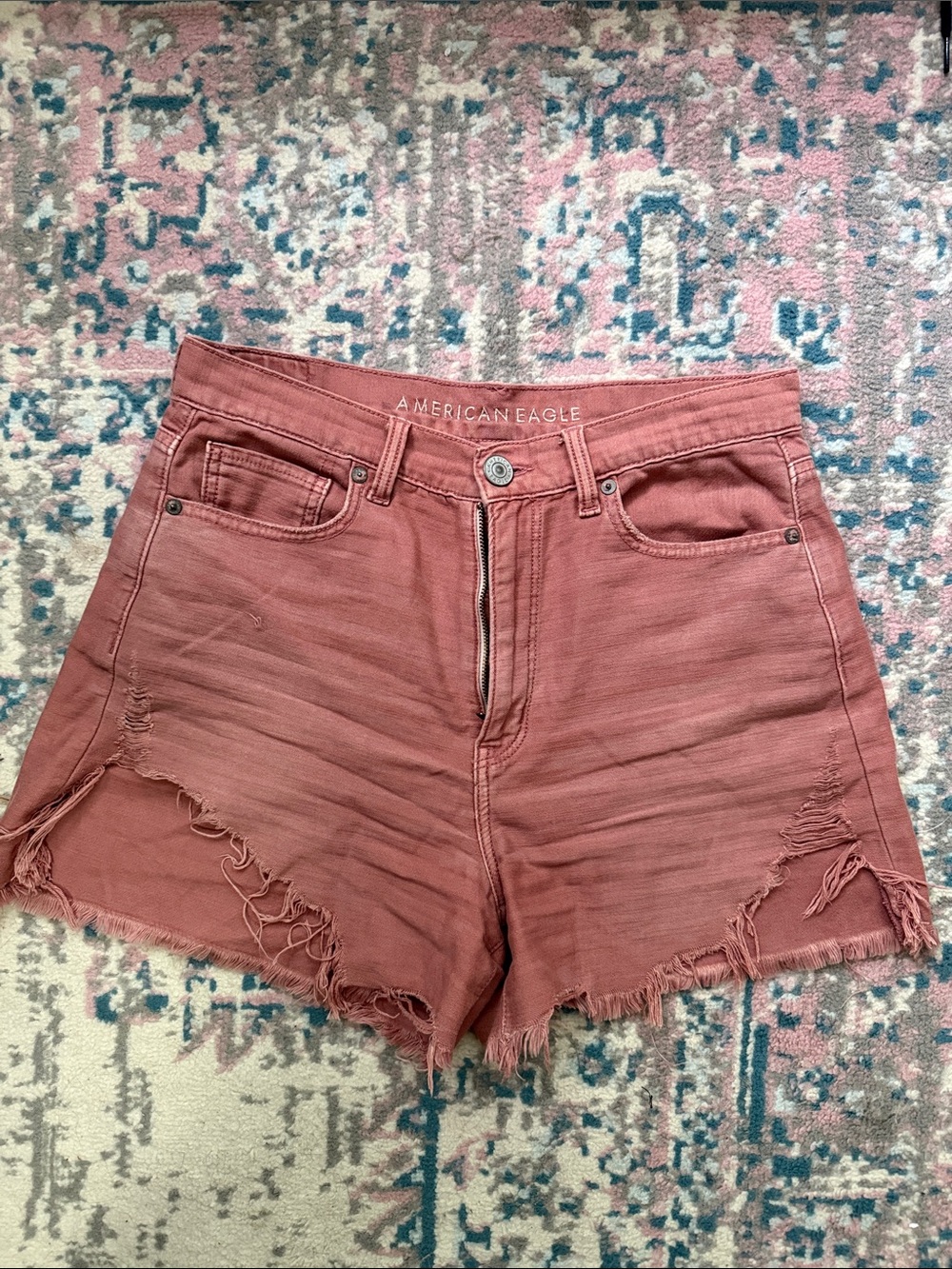 American Eagle Outfitters Rose Mauve High-Rise Frayed Hem Jean Shorts